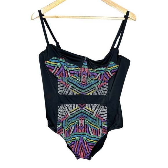 Beach Betty One Piece Swimsuit Size XL Multicolor Slimming Underwire Fun Retro - Picture 1 of 6